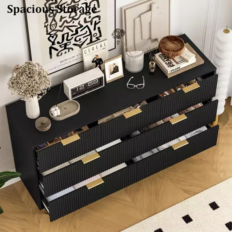 7 Drawer Dresser for Bedroom, 47W Wooden Chest of Drawers with Metal Handles, Fluted Dresser Storage Cabinet, TV Stand for Living Room