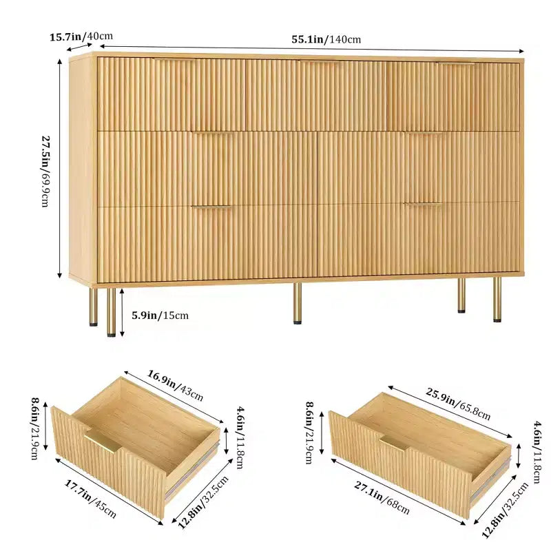 7 Drawer Dresser for Bedroom, 47W Wooden Chest of Drawers with Metal Handles, Fluted Dresser Storage Cabinet, TV Stand for Living Room