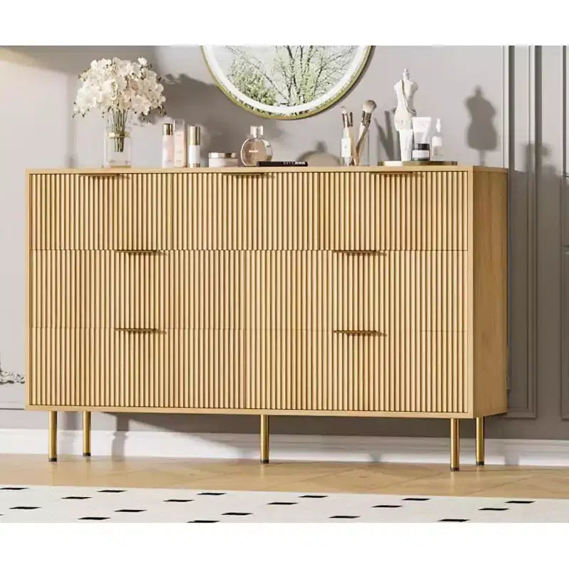 7 Drawer Dresser for Bedroom, 47W Wooden Chest of Drawers with Metal Handles, Fluted Dresser Storage Cabinet, TV Stand for Living Room