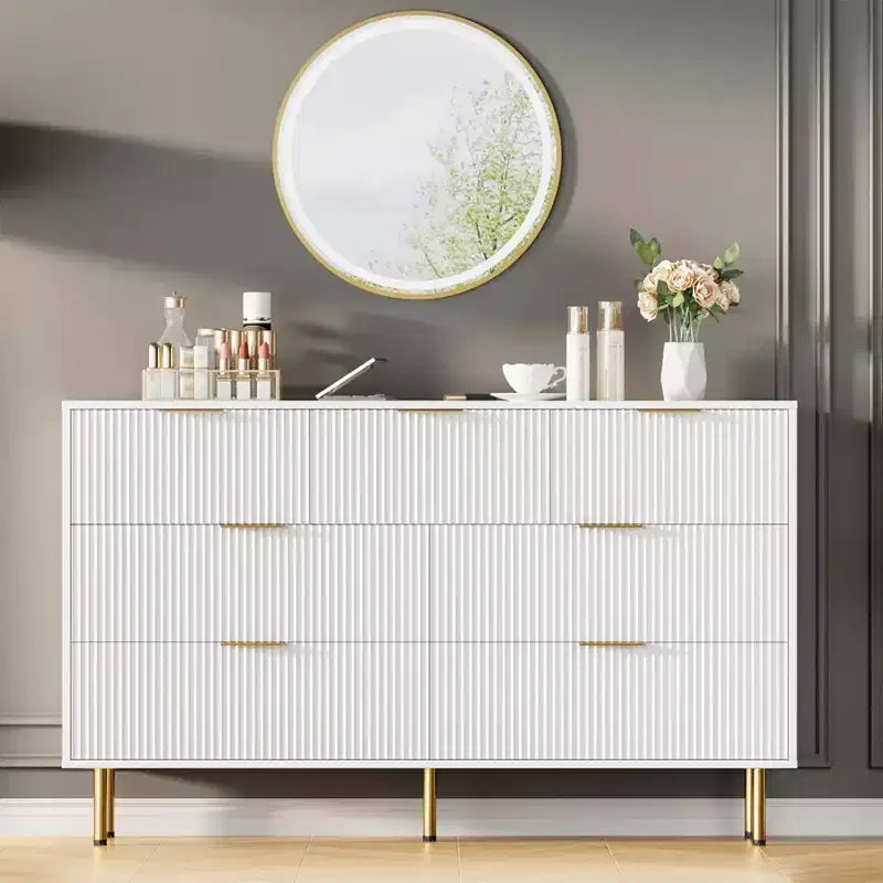 7 Drawer Dresser for Bedroom, 47W Wooden Chest of Drawers with Metal Handles, Fluted Dresser Storage Cabinet, TV Stand for Living Room