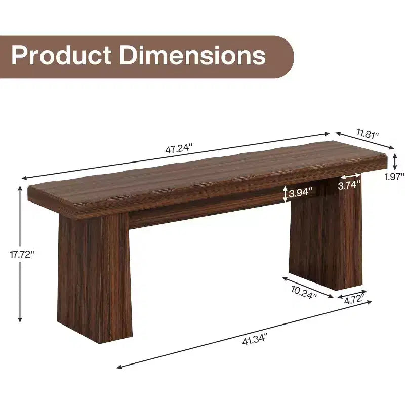Wooden Entryway Bench, 47 Wood Dining Table Bench with Sturdy Frame for Kitchen Bedroom Living Room Hallway, Easy Assembly,