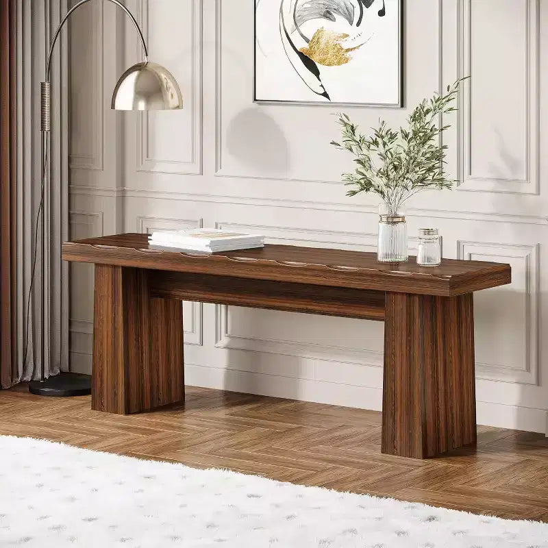 Wooden Entryway Bench, 47 Wood Dining Table Bench with Sturdy Frame for Kitchen Bedroom Living Room Hallway, Easy Assembly,