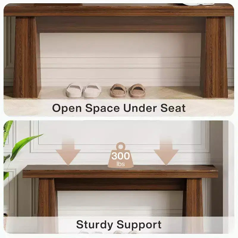 Wooden Entryway Bench, 47 Wood Dining Table Bench with Sturdy Frame for Kitchen Bedroom Living Room Hallway, Easy Assembly,