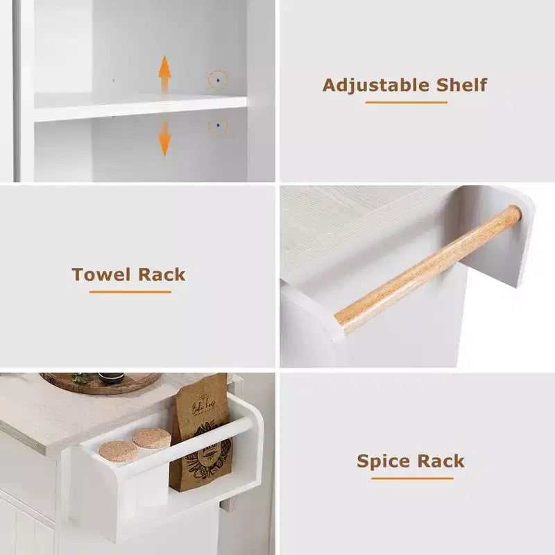 Kitchen Island with Trash Can Storage, Drop Leaf, Spice Rack, Adjustable Shelf, Rolling Kitchen Cart