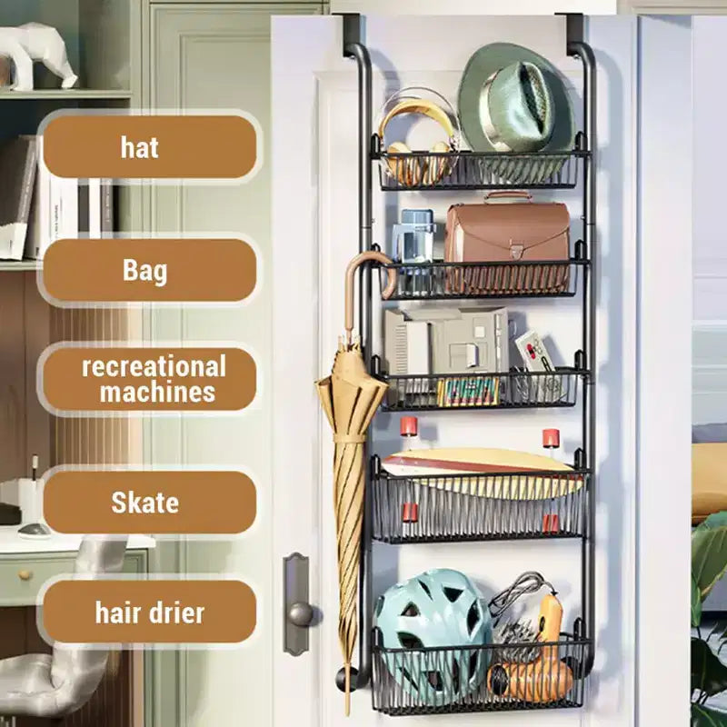 Over The Door Organizer, 6-Tier Metal Pantry Organization, Over Door Hanging Organizer With Adjustable Baskets For Home Kitchen Laundry Room