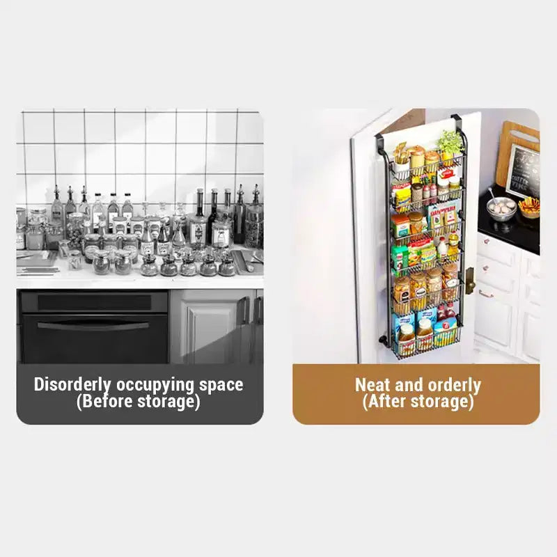 Over The Door Organizer, 6-Tier Metal Pantry Organization, Over Door Hanging Organizer With Adjustable Baskets For Home Kitchen Laundry Room