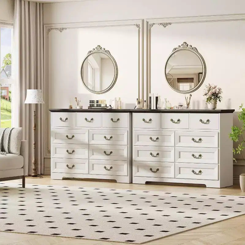 Commode de chambre à 9 tiroirs, commode vintage de 120 cm de large avec poignées métalliques et texture naturelle, commode en bois pour salon, couloir