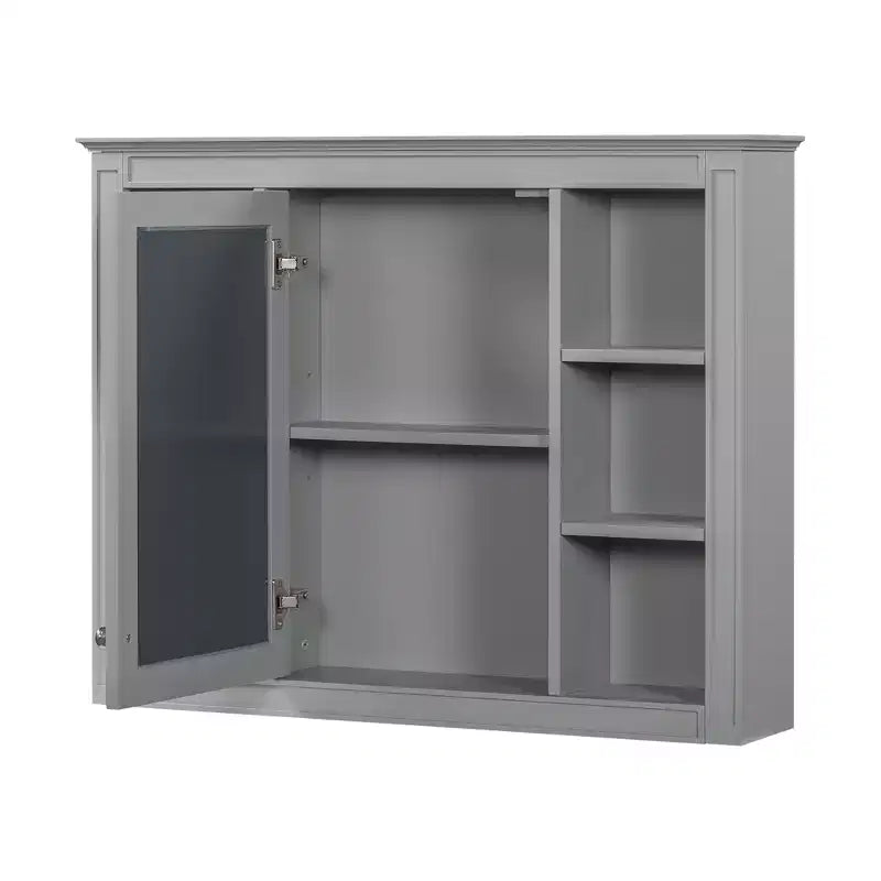 35 x 27.5 Bathroom Mirror Cabinet with 6 Open Shelves, Wall Mounted Medicine Cabinet (No Vanity)