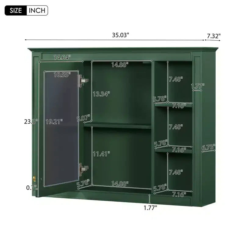 35 x 27.5 Bathroom Mirror Cabinet with 6 Open Shelves, Wall Mounted Medicine Cabinet (No Vanity)