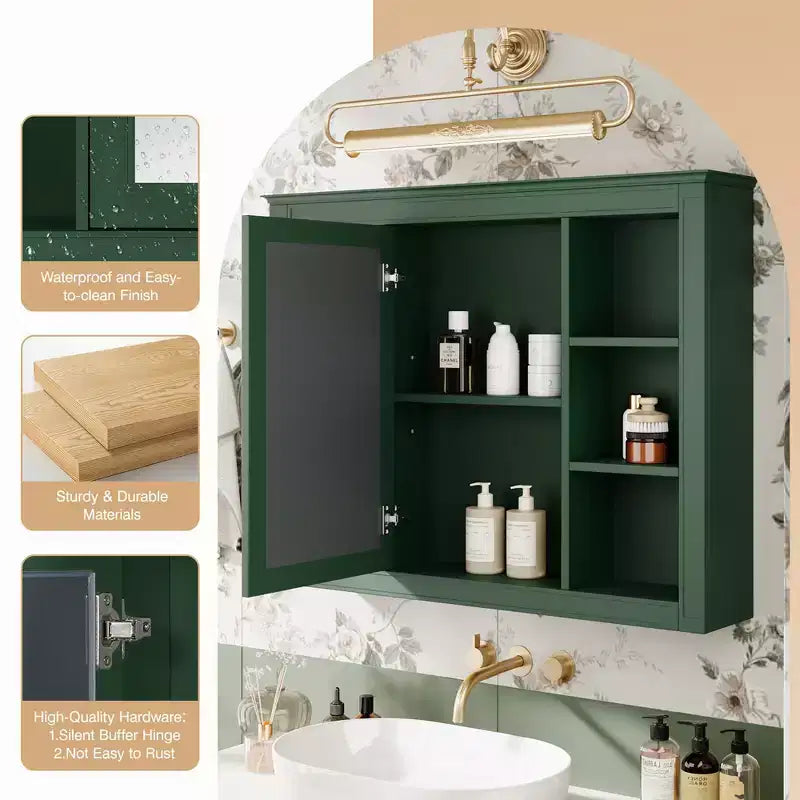 35 x 27.5 Bathroom Mirror Cabinet with 6 Open Shelves, Wall Mounted Medicine Cabinet (No Vanity)