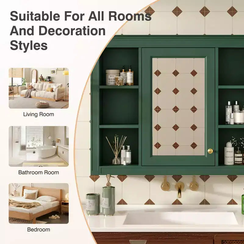 35 x 27.5 Bathroom Mirror Cabinet with 6 Open Shelves, Wall Mounted Medicine Cabinet (No Vanity)