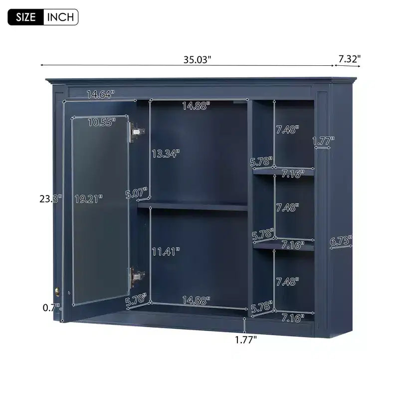 35 x 27.5 Bathroom Mirror Cabinet with 6 Open Shelves, Wall Mounted Medicine Cabinet (No Vanity)