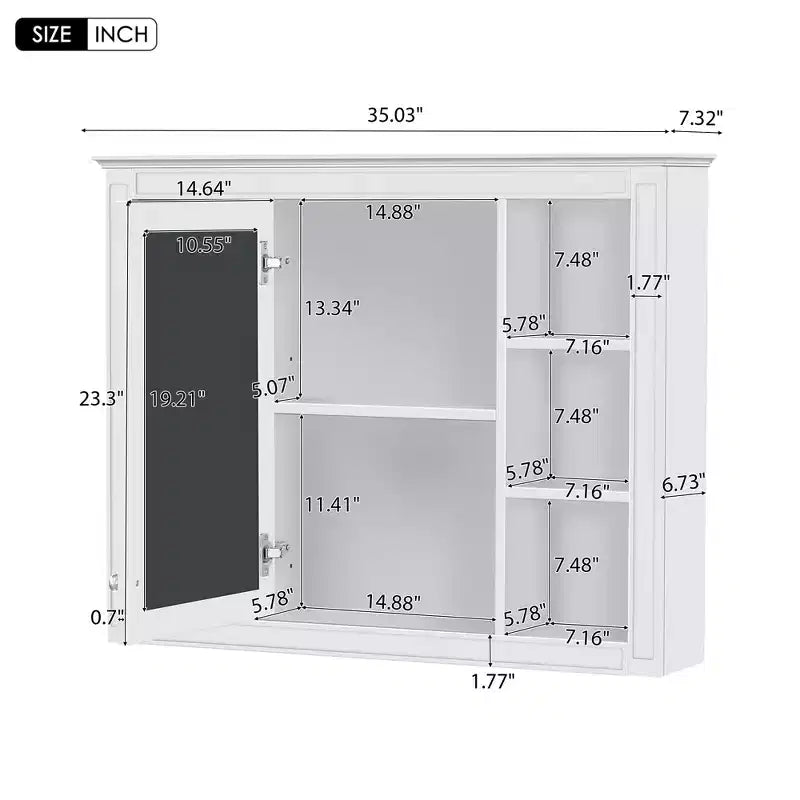 35 x 27.5 Bathroom Mirror Cabinet with 6 Open Shelves, Wall Mounted Medicine Cabinet (No Vanity)