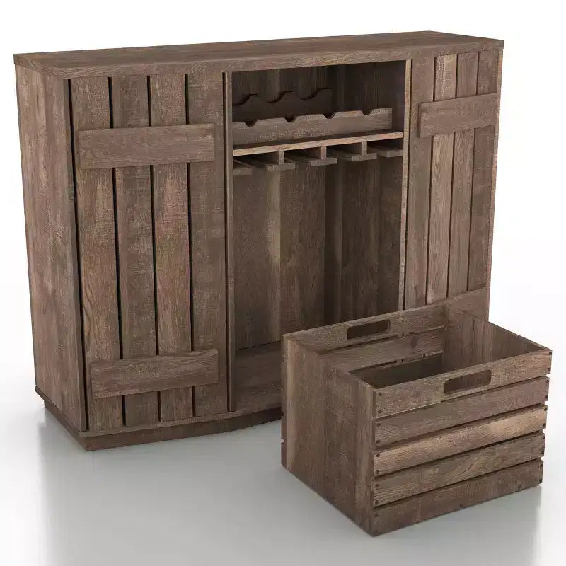HOMES: Inside + Out Candy Plank Inspired Dining Buffet with Removable Crate Reclaimed Oak: Kitchen Storage, Stemware Rack