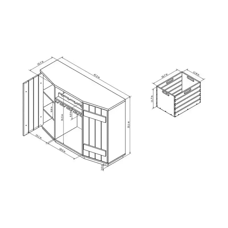 HOMES: Inside + Out Candy Plank Inspired Dining Buffet with Removable Crate Reclaimed Oak: Kitchen Storage, Stemware Rack