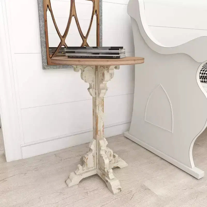 Farmhouse Chinese Fir Accent Table Gray: Pedestal, Indoor Use, Round Shape