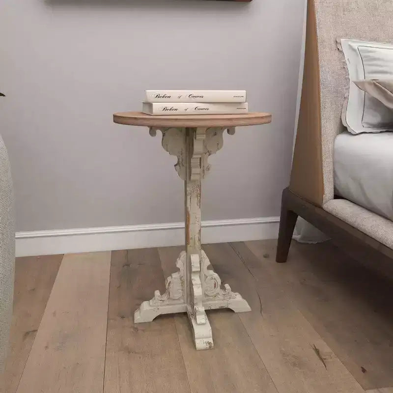 Farmhouse Chinese Fir Accent Table Gray: Pedestal, Indoor Use, Round Shape