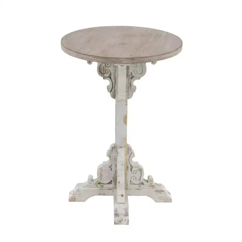 Farmhouse Chinese Fir Accent Table Gray: Pedestal, Indoor Use, Round Shape