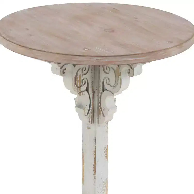 Farmhouse Chinese Fir Accent Table Gray: Pedestal, Indoor Use, Round Shape