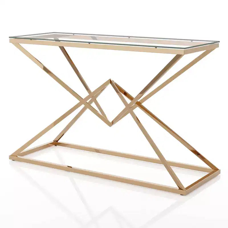 Glass Top Sofa Table Gold Plating: Steel Frame, Entryway, Modern Design, 47.25"W