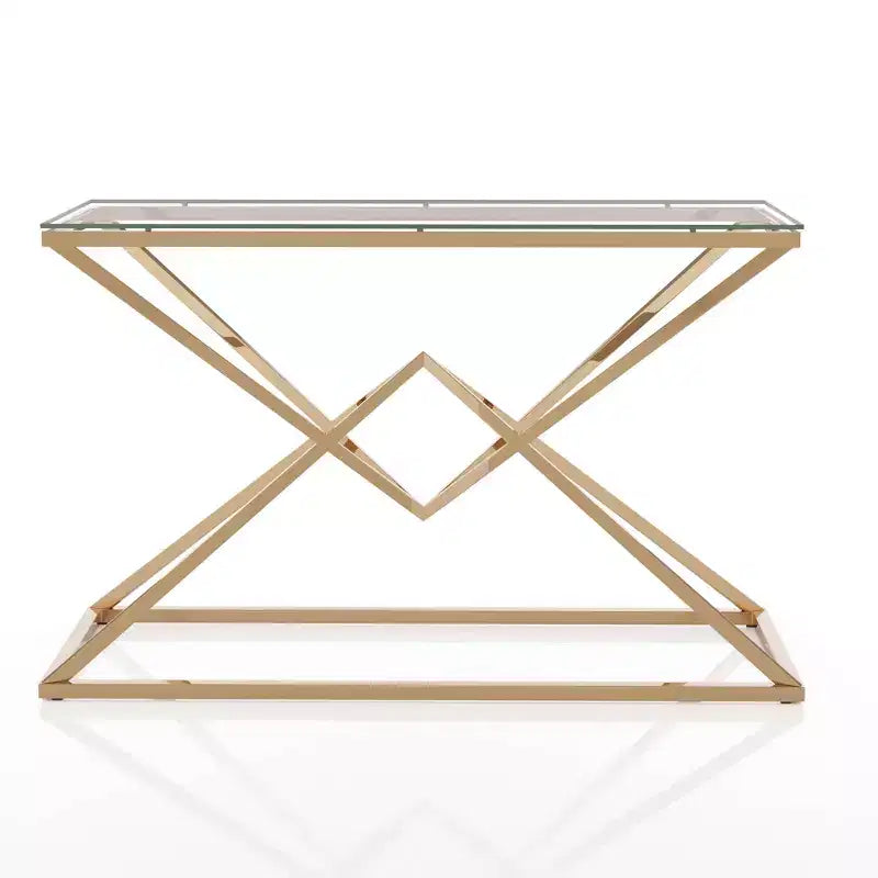 Glass Top Sofa Table Gold Plating: Steel Frame, Entryway, Modern Design, 47.25"W