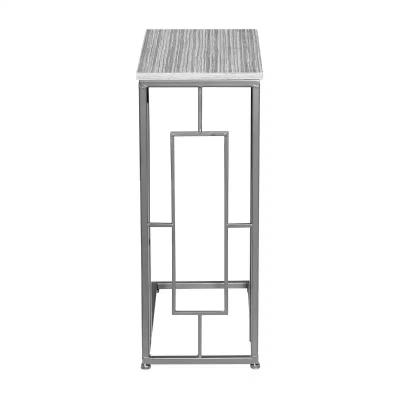 Contemporary Iron and Wood Accent Table Light Gray: Sofa Side, 26-Inch High C-Table