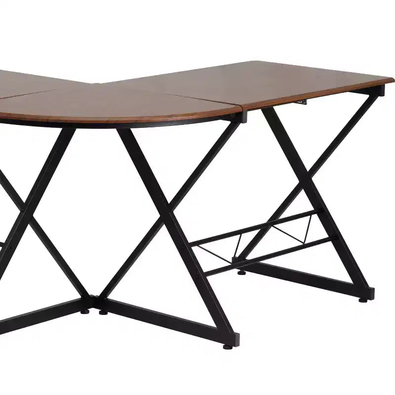 Teakwood Laminate L-Shape Computer Desk with Pull-Out Keyboard Tray