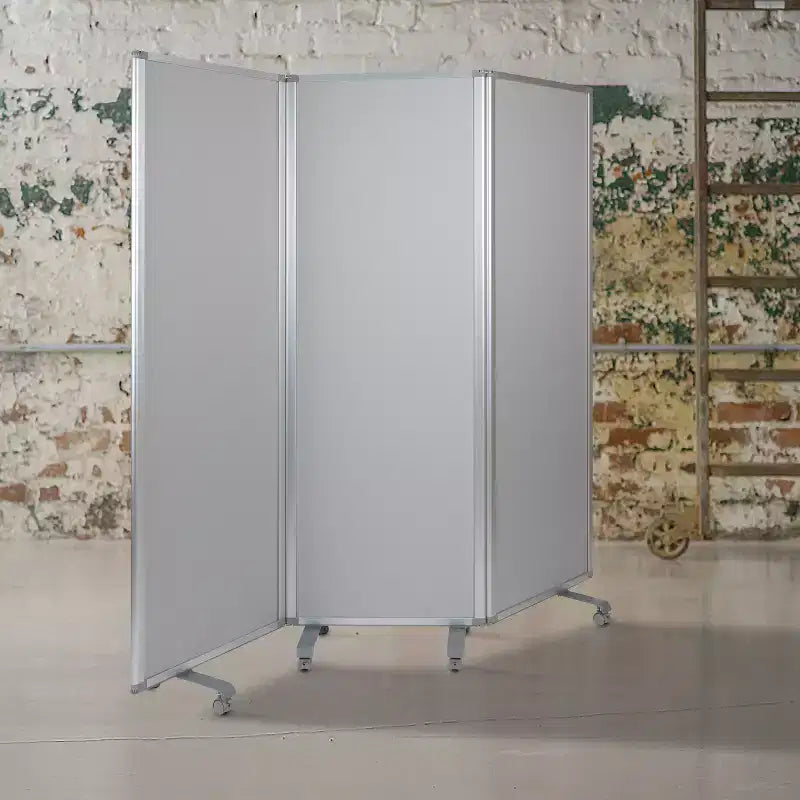 Double Sided Mobile Magnetic Whiteboard/Cloth Partition with Lockable Casters, 72H x 24W (3 sections included)