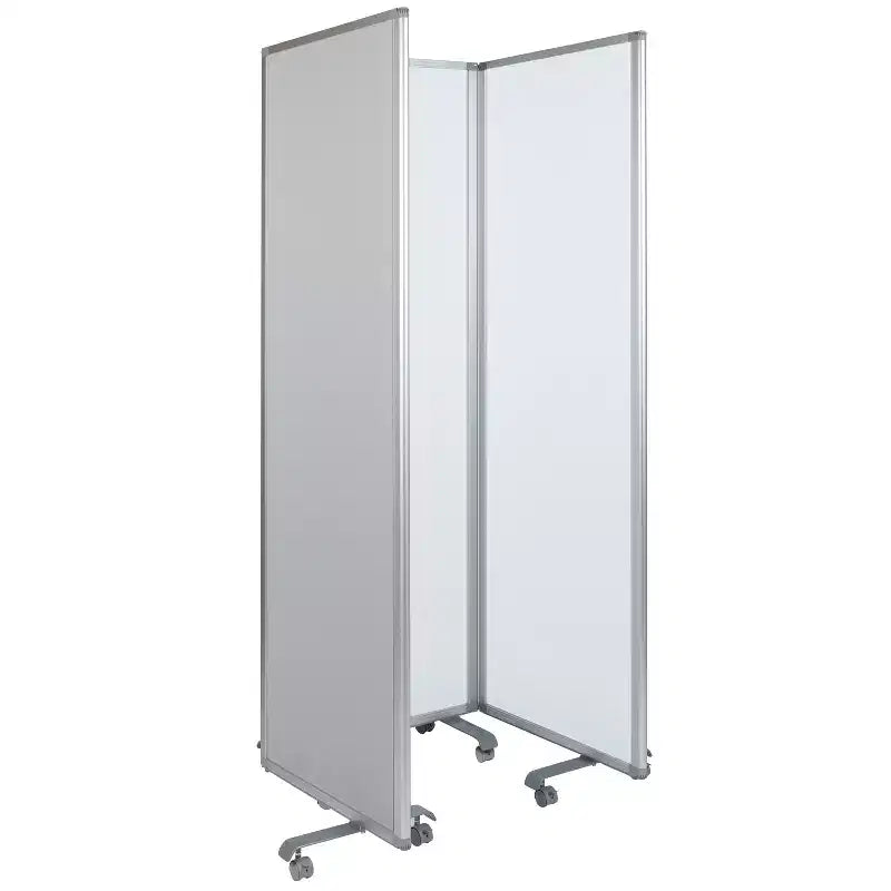 Double Sided Mobile Magnetic Whiteboard/Cloth Partition with Lockable Casters, 72H x 24W (3 sections included)