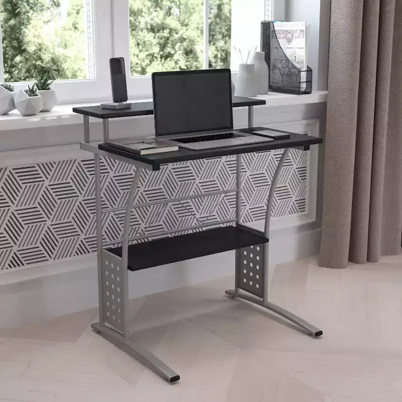 Emma and Oliver Computer Desk with Top and Lower Storage Shelves