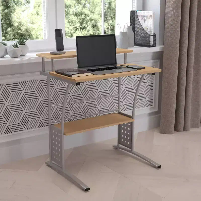 Emma and Oliver Computer Desk with Top and Lower Storage Shelves