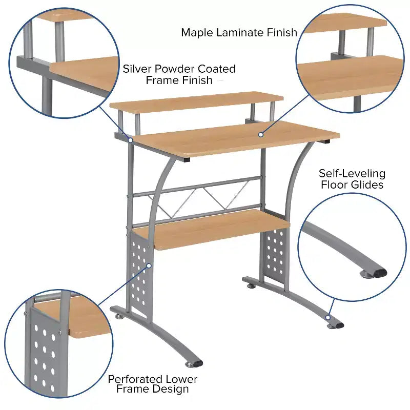 Emma and Oliver Computer Desk with Top and Lower Storage Shelves