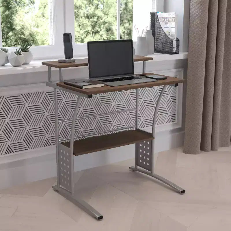 Emma and Oliver Computer Desk with Top and Lower Storage Shelves