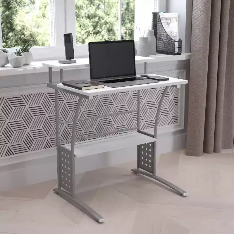 Emma and Oliver Computer Desk with Top and Lower Storage Shelves
