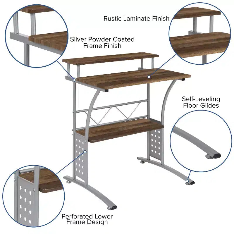 Emma and Oliver Computer Desk with Top and Lower Storage Shelves