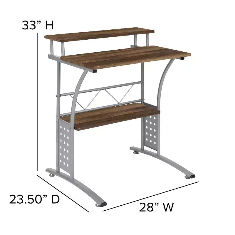 Emma and Oliver Computer Desk with Top and Lower Storage Shelves