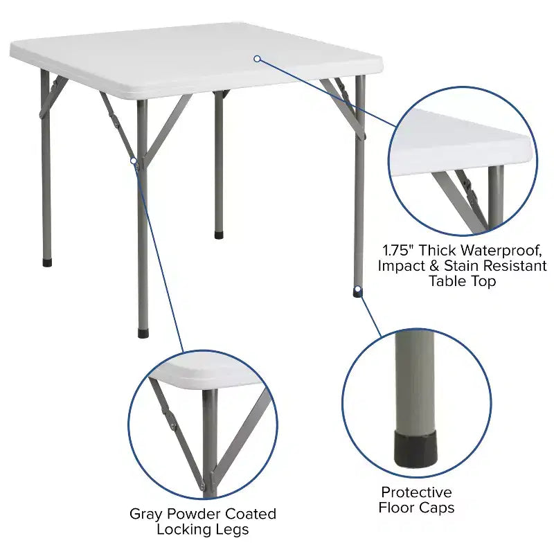 34.25 Square Granite White Plastic Folding Table - Event Folding Table