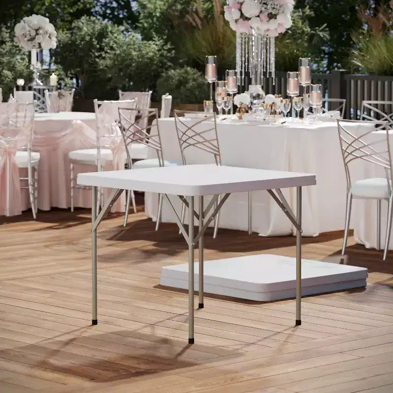 34.25 Square Granite White Plastic Folding Table - Event Folding Table