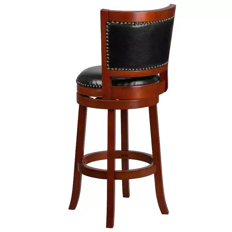 Open Panel Back Wood Barstool with Leather Swivel Seat