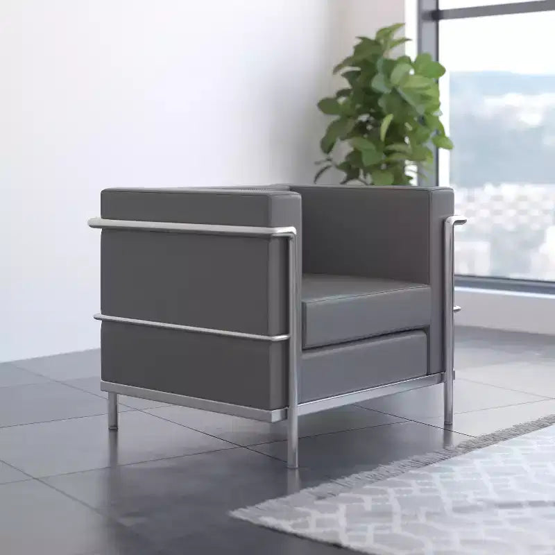 Contemporary LeatherSoft Chair with Double Bar Encasing Frame