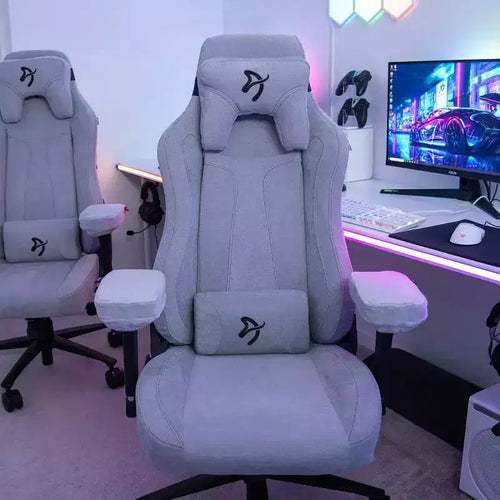 Chaise de bureau et de jeu en tissu doux avec oreillers de soutien lombaire et cervical souples